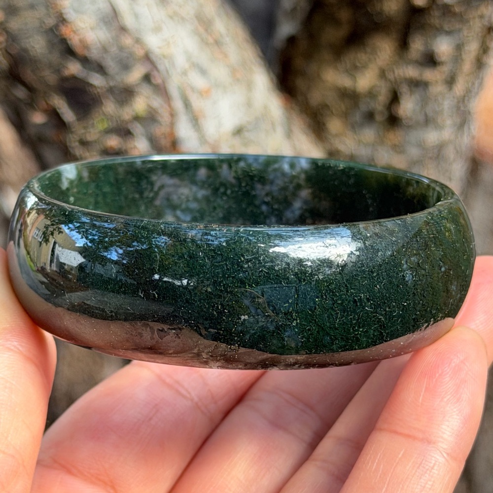 62mm inner diameter wide moss‎ agate bangle 0442 - Picture 2 of 8